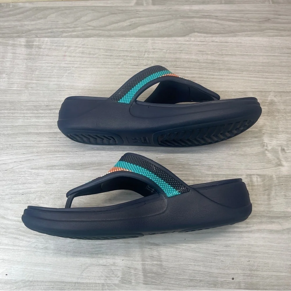 CROCS Monterey Beaded Strap Wedge Slip On Comfort Sandals Blue Women’s size 9